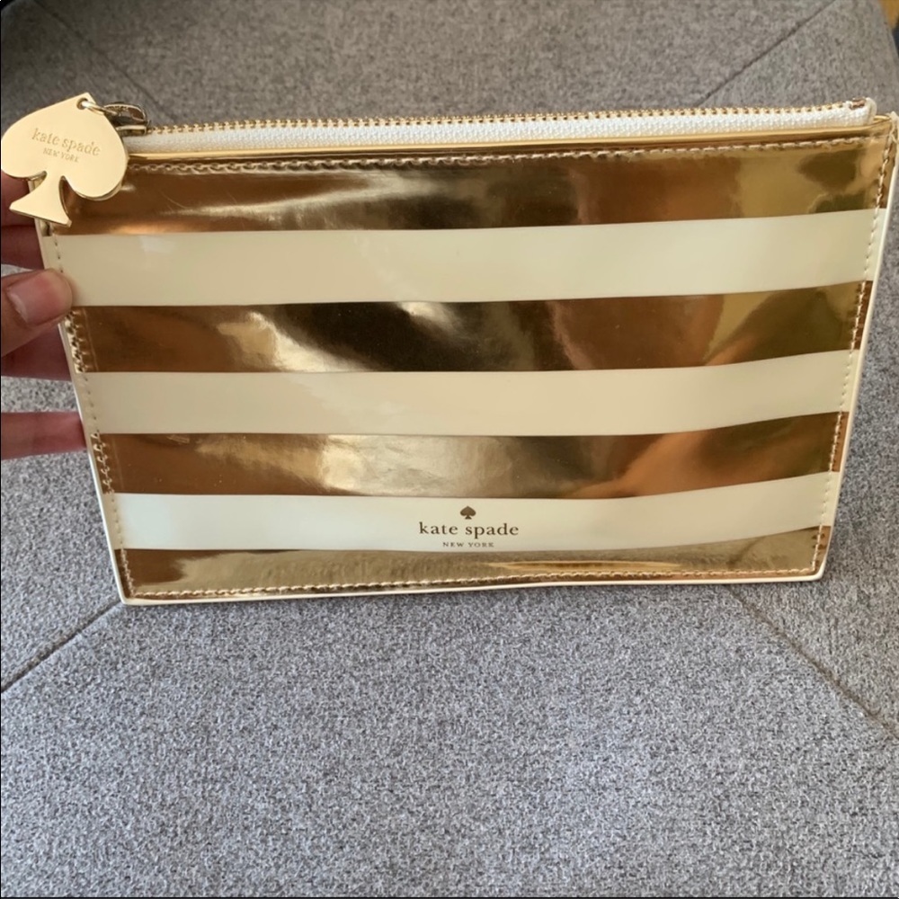 NWOT Kate Spade ♠️ Gold Stripes Pencil Pouch
